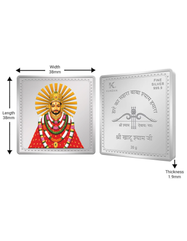Kundan Khatu Shyam Ji Color Silver Bar of 20 Gram in 999.9 Purity / Fineness in Certi Card