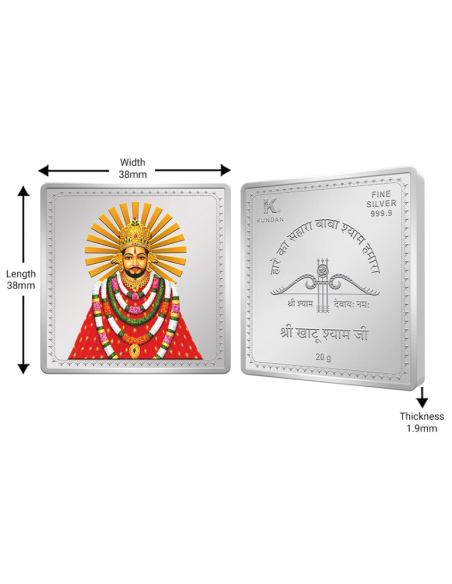 Kundan Khatu Shyam Ji Color Silver Bar of 20 Gram in 999.9 Purity / Fineness in Certi Card
