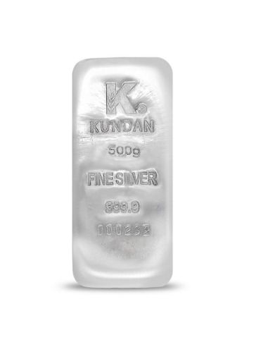 Kundan Ingot Silver Casted Bar Of 500gm in 24 Karat 999.9 Purity / Fin