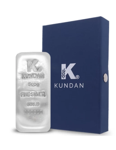 Kundan Ingot Silver Casted Bar Of 500gm in 24 Karat 999.9 Purity / Fin