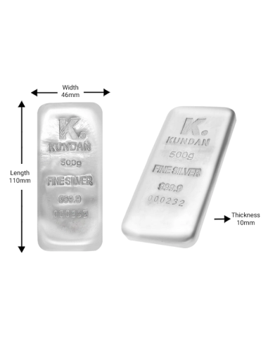 Kundan Ingot Silver Casted Bar Of 500gm in 24 Karat 999.9 Purity / Fin