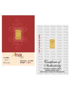 Buy RSBL Gold Bar 2 Grams Gold  24Kt Gold 999 Purity I CoinBazaar