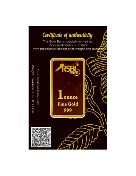 Buy RSBL Gold Bar Of 1Oz 31.1 Grams 24Kt in 999 Purity I CoinBazaar