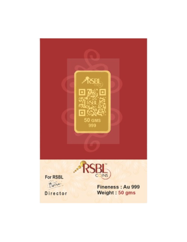 Buy RSBL Gold Bar 50 Grams Gold 24Kt Gold 999 Purity I CoinBazaar