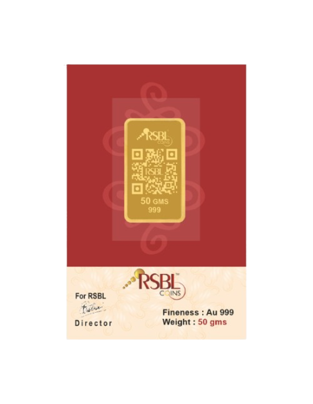 Buy RSBL Gold Bar 50 Grams Gold 24Kt Gold 999 Purity I CoinBazaar