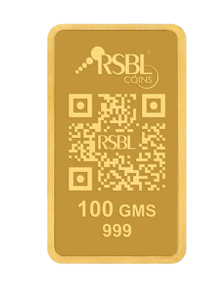 Buy RSBL Gold Bar 100 Grams Gold  24Kt Gold 999 Purity I CoinBazaar