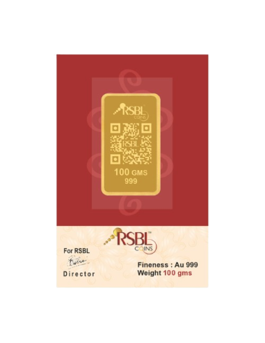 Buy RSBL Gold Bar 100 Grams Gold  24Kt Gold 999 Purity I CoinBazaar
