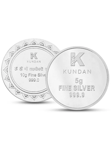 Kundan Lakshmi Feet Color Silver Coin Of 10 Gram+ Lakshmi Ganesh 5 Gram Silver Coin in 999.9 Purity / Fineness