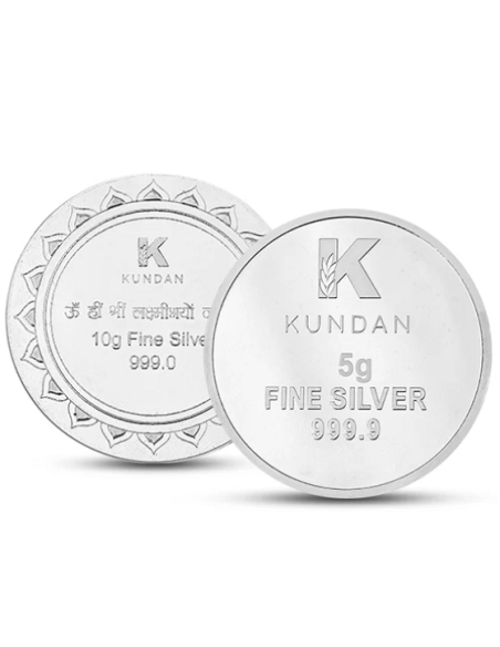 Kundan Lakshmi Feet Color Silver Coin Of 10 Gram+ Lakshmi Ganesh 5 Gram Silver Coin in 999.9 Purity / Fineness