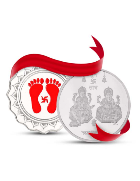 Kundan Lakshmi Feet Color Silver Coin Of 10 Gram+ Lakshmi Ganesh 5 Gram Silver Coin in 999.9 Purity / Fineness