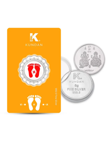 Kundan Lakshmi Feet Color Silver Coin Of 10 Gram+ Lakshmi Ganesh 5 Gram Silver Coin in 999.9 Purity / Fineness