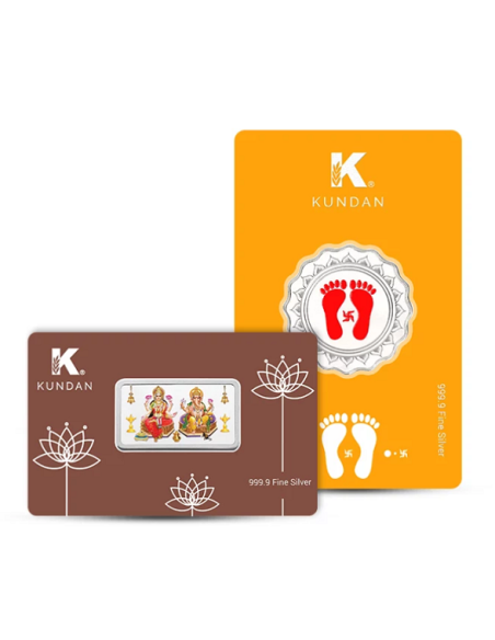 Kundan Lakshmi Ganesha Color Silver Bar Of 10 Gram+ 10gm Lakshmi Feet Color Silver in 999.9 Purity COMBO SET