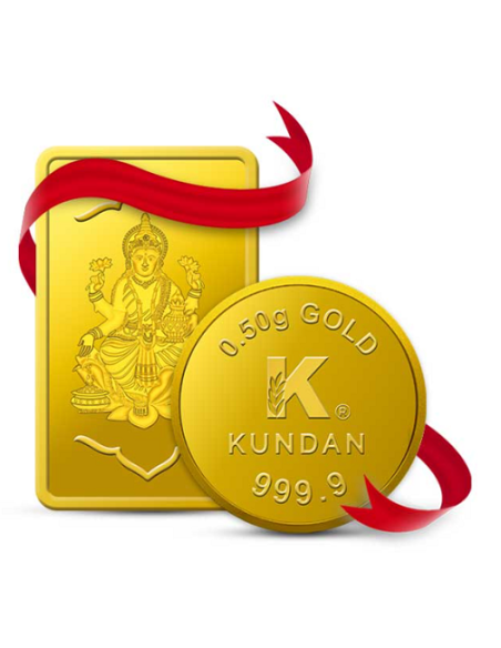 Kundan Lakshmi Gold Bar Of 2 Grams + Kundan Logo Gold Coin Of 0.5 Gram