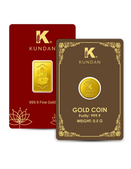 Kundan Lakshmi Gold Bar Of 2 Grams + Kundan Logo Gold Coin Of 0.5 Gram