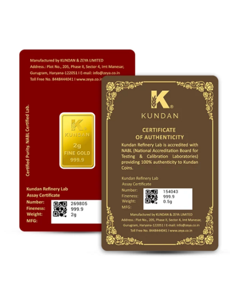 Kundan Lakshmi Gold Bar Of 2 Grams + Kundan Logo Gold Coin Of 0.5 Gram