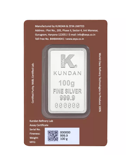 Kundan Color Tirupati Balaji Silver Bar of 100 Gram in 999.9 Purity / Fineness in Certi Card