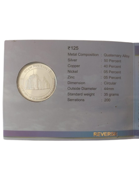 India Govt. Mint125 Years of Ramakrishna Mission Com coin