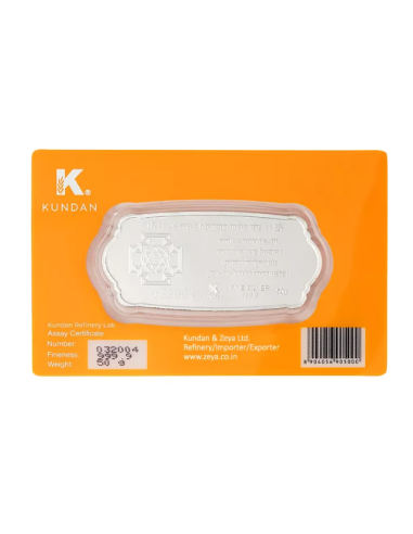 Kundan Lakshmi Ganesh Stylized Color Silver Bar of 50 Gram in 999.9 Purity / Fineness in Certi Card