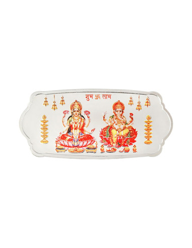 Kundan Lakshmi Ganesh Stylized Color Silver Bar of 50 Gram in 999.9 Purity / Fineness in Certi Card