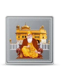 Kundan Guru Nanak Dev Ji with Golden Temple Color Silver Bar of 50Gm