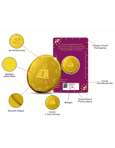 Buy Kundan Tola Gold Coin Of 11.66 Grams in 24 Karat  999.9 Purity