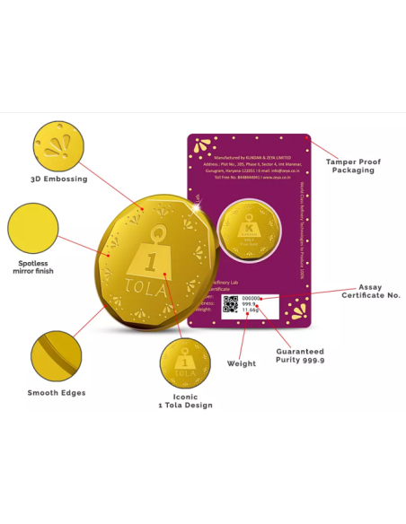 Buy Kundan Tola Gold Coin Of 11.66 Grams in 24 Karat  999.9 Purity
