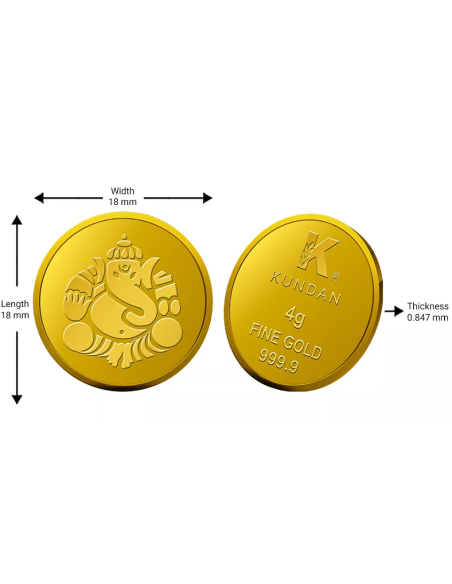 Kundan Ganesha Gold Coin Of 4 Grams Gold in 24 Karat  999.9 Purity / F