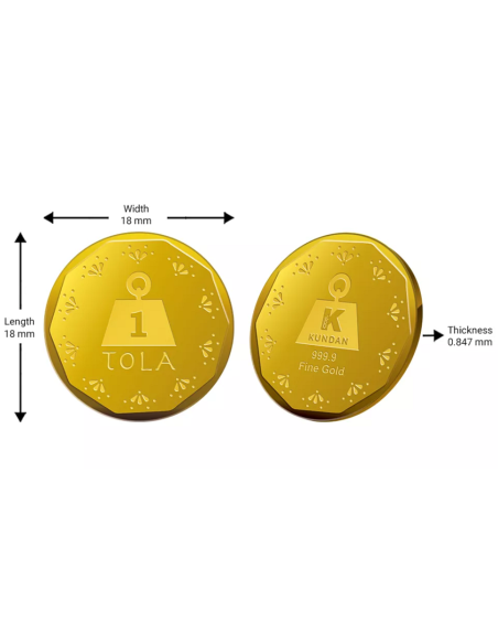 Buy Kundan Tola Gold Coin Of 11.66 Grams in 24 Karat  999.9 Purity