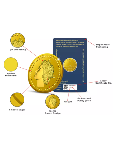 Kundan Queen Gold Coin Of 4 Grams Gold  in 22 Karat  916 Purity / Fine