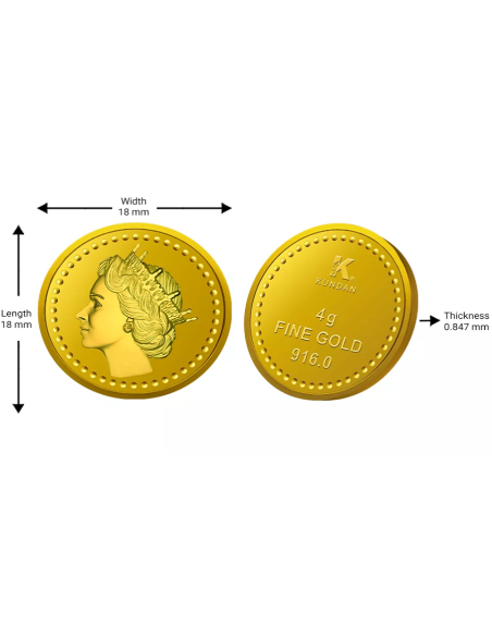 Kundan Queen Gold Coin Of 4 Grams Gold  in 22 Karat  916 Purity / Fine