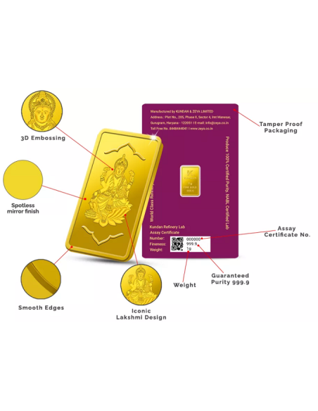 Kundan Lakshmi Gold Bar Of 1 Grams in 24 Karat  999.9 Purity / Finenes