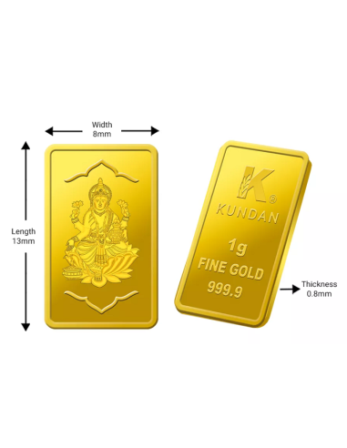 Kundan Lakshmi Gold Bar Of 1 Grams in 24 Karat  999.9 Purity / Finenes
