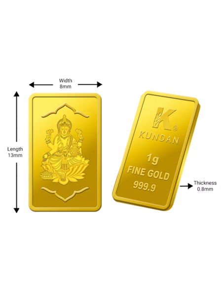 Kundan Lakshmi Gold Bar Of 1 Grams in 24 Karat  999.9 Purity / Finenes