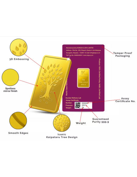Buy Kalpataru Tree Gold Bar Of 2 Grams Gold 24 Kt in 9999 I CoinBazaar
