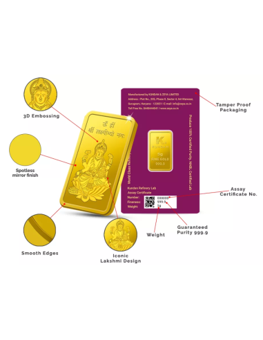 Buy Kundan Lakshmi Gold Bar of 5 Grams  Gold 24 Karat in 999.9 Purity