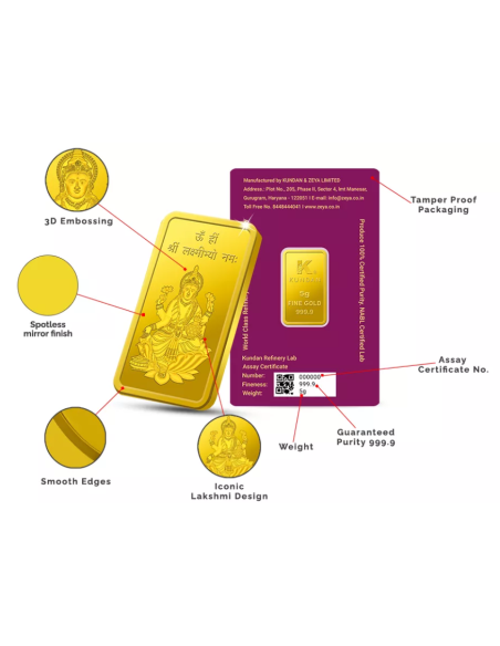 Buy Kundan Lakshmi Gold Bar of 5 Grams  Gold 24 Karat in 999.9 Purity