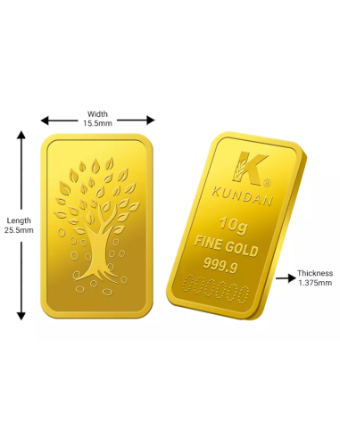 Buy 24 Karat 999.9 Kundan 10 Grams Gold Ingots I CoinBazaar