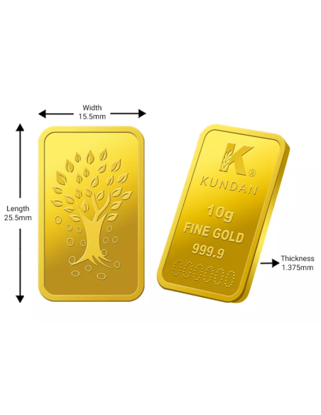 Buy 24 Karat 999.9 Kundan 10 Grams Gold Ingots I CoinBazaar