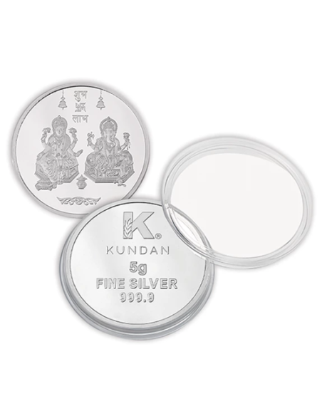 Kundan Lakshmi Ganesh Silver Coin of 5 Gram in 999 Purity / Fineness