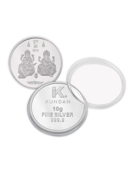Kundan Lakshmi Ganesh Silver Coin of 10 Gram in 999 Purity / Fineness