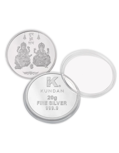 Kundan Lakshmi Ganesh Silver Coin Of 20 Gram in 999 Purity / Fineness