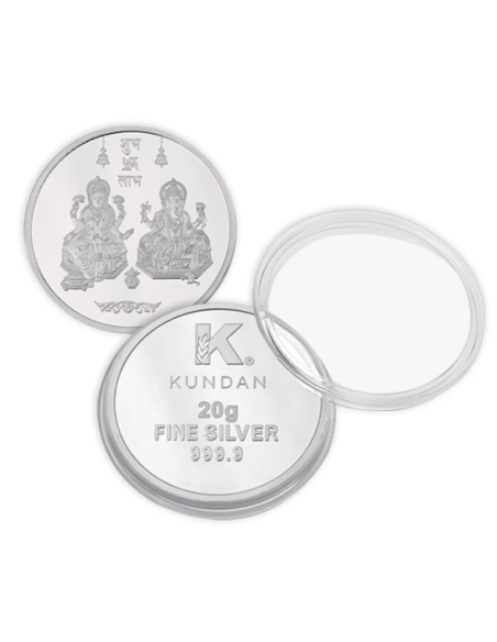 Kundan Lakshmi Ganesh Silver Coin Of 20 Gram in 999 Purity / Fineness