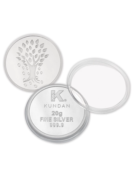 Kundan Kalpataru Tree Silver Coin Of 20 Gram in 999 Purity / Fineness in Certi Card