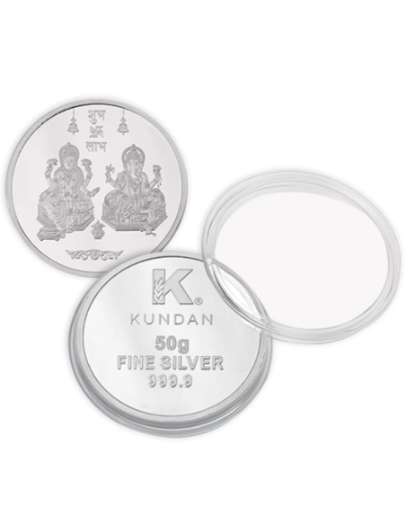Kundan Lakshmi Ganesh Silver Coin Of 50 Gram in 999.9 Purity / Finenes