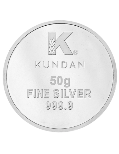 Kundan Lakshmi Ganesh Silver Coin Of 50 Gram in 999.9 Purity / Finenes