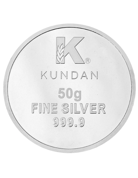 Kundan Lakshmi Ganesh Silver Coin Of 50 Gram in 999.9 Purity / Finenes