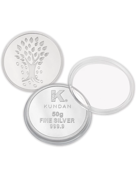 Kundan Kalpataru Tree Silver Coin Of 50 Gram in 9999 Purity / Fineness in Certi Card