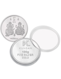 Kundan Lakshmi Ganesh Silver Coin Of 100 Gram in 999 Purity / Fineness