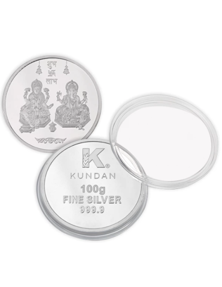 Kundan Lakshmi Ganesh Silver Coin Of 100 Gram in 999 Purity / Fineness