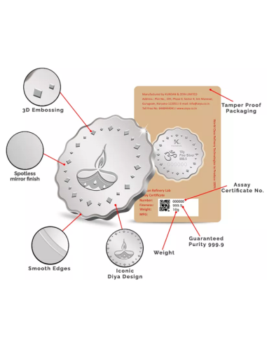 Kundan Diya Silver Coin of 10 Gram in 999.9 Purity / Fineness